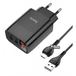 Зарядний пристрій HOCO C86A Illustrious dual port charger with digital display set (Micro) (EU) / black