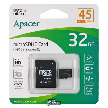 Карта памяти 32 Gb microSD Apacer class 10 UHS-1 (AP32GMCSH10U5-R)