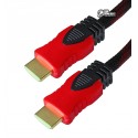 Кабель HDMI HDMI, 1,5 метра, в обплетенні, Ver 1.4, червоний - чорний