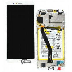 Дисплей для Huawei Honor 7A Pro 5,7", Honor 7C 5,7", Y6 (2018), Y6 Prime (2018), білий, з акумулятором, з сенсорним екраном, з рамкою, логотип Huaw...