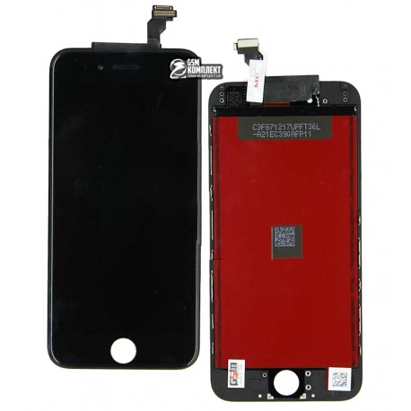 Дисплей iPhone 6, черный, с сенсорным экраном (дисплейный модуль), с рамкой, переклеено стекло