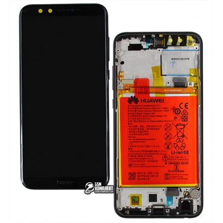 Дисплей для Huawei Honor 9 Lite, чорний, з акумулятором, з сенсорним екраном, з рамкою, оригінал, service pack box, (02351SNN)