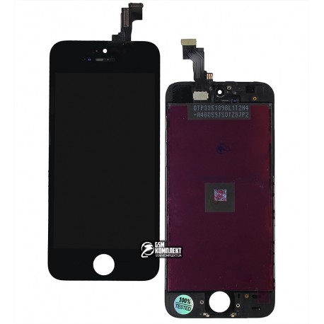 Дисплей iPhone 5S, iPhone SE, чорний, з сенсорним екраном, з рамкою, AAA, Tianma, з пластиками камери і датчика наближення