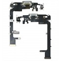 Шлейф Apple iPhone 11 Pro Max, коннектора зарядки, коннектора наушников, серебристый, с микрофоном, High quality