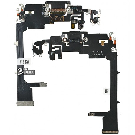 Шлейф Apple iPhone 11 Pro, коннектора зарядки, коннектора наушников, серый, с микрофоном, High Copy
