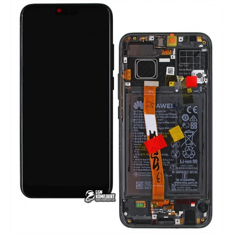 Дисплей для Huawei Honor 10, чорний, з акумулятором, з сенсорним екраном, з рамкою, оригінал, service pack box, (02351XBM), COL-L29
