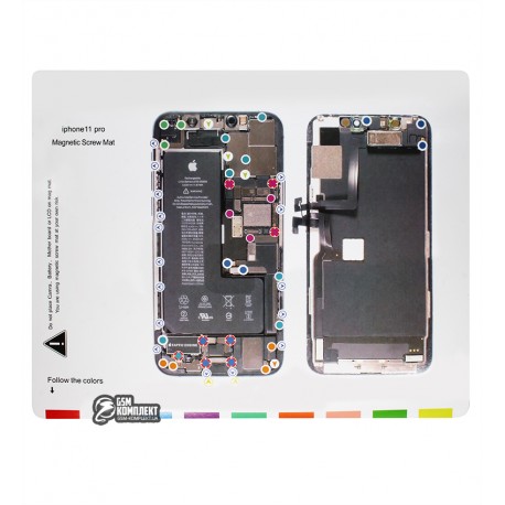 Магнитный мат Mechanic iP11 PRO для раскладки винтов и запчастей при разборке iPhone 11 PRO