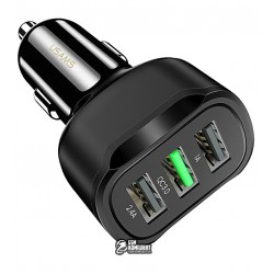 Автомобільний зарядний пристрій Usams US-CC100-1 C17 3USB (5В-2.4а, 5В-1A, QC3.0), чорне