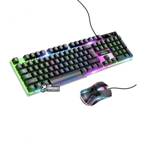 Ігровий комплект клавіатура і миша HOCO GM11 Terrific glowing, провідний, рус, з підсвічуванням RGB, чорний