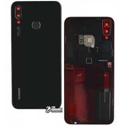Задня панель корпуса для Huawei P20 Lite, чорний, з шлейфом сканера відбитку пальця (Touch ID), із склом камери, оригінал