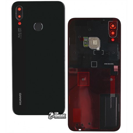 Задня панель корпуса для Huawei P20 Lite, чорний, з шлейфом сканера відбитку пальця (Touch ID), із склом камери, оригінал