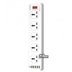 Подовжувач Ldnio SC10610 на 10 універсальних розеток, 2500W 10A, 5 USB, Type-C, шнур: 2.0 м, білий