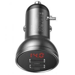 Автомобільний зарядний пристрій Baseus Digital Display 2USB 4.8A 24Вт, (CCBX-0G), Grey