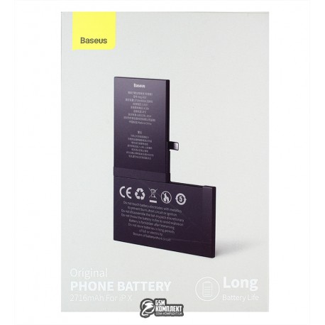 Акумулятор Baseus для Apple iPhone X, Li-Polymer, 3.7В, 2716мАч