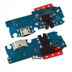 Шлейф для Samsung A022F Galaxy A02, конектора зарядки, конектора гарнітури, з компонентами, з мікрофоном, High Copy, (плата зарядки)