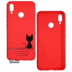 Чехол для Huawei P Smart Plus, Nova 3i, Cat print, силикон, красный