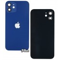 Задняя панель корпуса для Apple iPhone 12 синий, со стеклом камеры, small hole