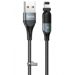 Кабель Lightning - Type-C, Hoco U100 Orbit 100Вт charging data, 3A, Led індикатор, поворотний штекер, black