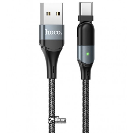 Кабель Type-C - USB, Hoco U100 Orbit charging data,3A, Led индикатор, поворотный штекер, black