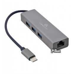 Перехідник гніздо Ethernet- штекер Type-C, Cablexpert A-CMU3-LAN-01, Gigabit Ethernet, 3 Ports USB 3.1 Gen1