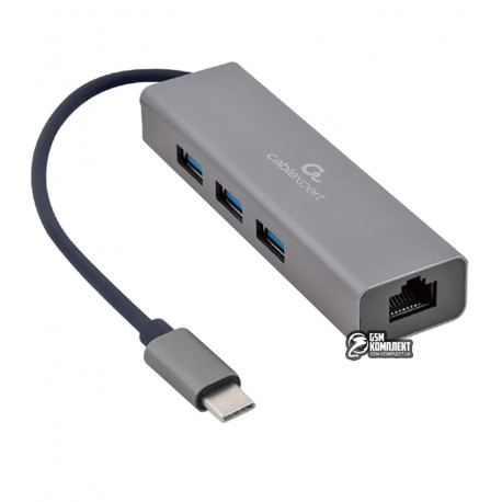 Переходник гнездо Ethernet- штекер Type-C, Cablexpert A-CMU3-LAN-01, Gigabit Ethernet, 3 Ports USB 3.1 Gen1