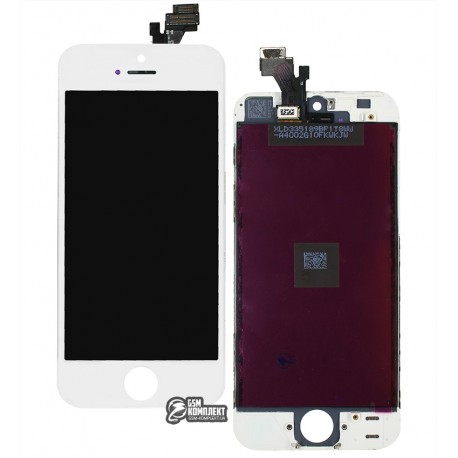 Дисплей iPhone 5, белый, с сенсорным экраном (дисплейный модуль), с рамкой, original (PRC), Есть битые пиксели, Уценка