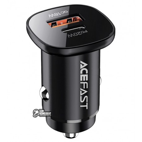 Автомобільний зарядний пристрій Acefast B1 Mini, (1USB, 1Type-C), 38Вт, чорний