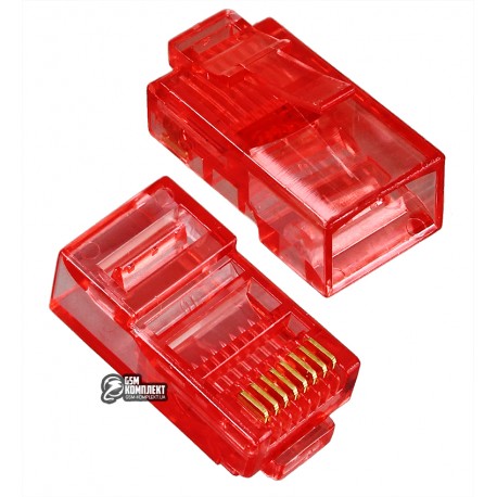 Коннектор 8р8с (RJ-45), Merlion категория-5, красный, 1шт Коннектор 8р8с (RJ-45), Merlion категория-5, красный, 1шт
