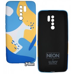 Чехол для Xiaomi Redmi 9, Wave neon X luxo Minimalistic, софттач силикон, blue/yellow Чехол для Xiaomi Redmi 9, Wave neon X luxo Minimalistic, софттач силикон, blue/yellow