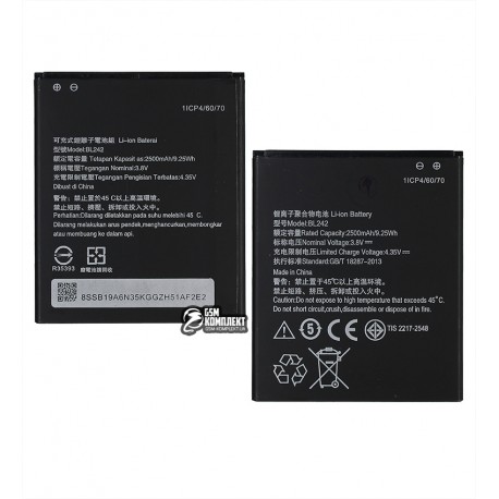 Аккумулятор BL242 для Lenovo A6000, A6010, K3 (K30-T), A2020 Vibe C, Li-ion, 3,8 В, 2300 мАч, без логотипа