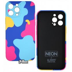 Чехол для Apple iPhone 13 Pro Max, Wave neon X luxo Minimalistic, софттач силикон, midnight blue/bright pink