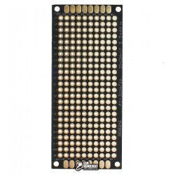 Макетна плата 30 x 70 мм двостороння, луджена, товщина 1,5 мм, шаг 2,54 мм, чорна маска, текстолит FR-4