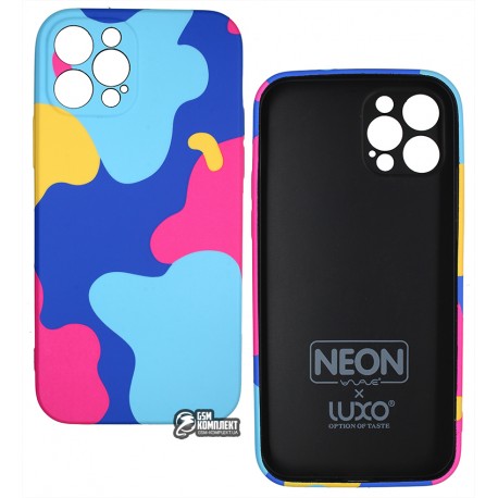 Чехол для Apple iPhone 12 Pro, Wave neon X luxo Minimalistic, софттач силикон, midnight blue/bright pink