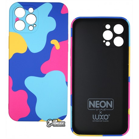 Чехол для Apple iPhone 12 Pro Max, Wave neon X luxo Minimalistic, софттач силикон, midnight blue/bright pink