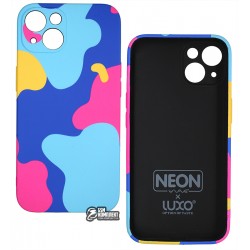 Чехол для Apple iPhone 13, Wave neon X luxo Minimalistic, софттач силикон, midnight blue/bright pink