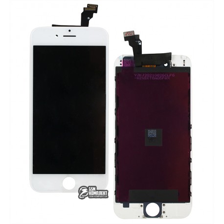 Дисплей iPhone 6, белый, с сенсорным экраном (дисплейный модуль), с рамкой, переклеено стекло