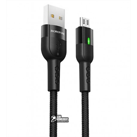 Кабель Micro-USB - USB, Borofone BU17, 1,2 м, 2,4А, в тканинному обплетенні, чорний