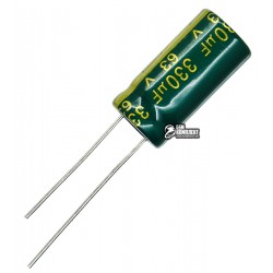 Конденсатор електролітичний 330 uF 63 V, 105°C, d10 h20 (низький імпеданс) LOW ESR (CHONG)