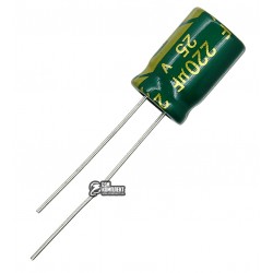 Конденсатор електролітичний 220 uF 25 V, 105°C, d8 h12 (низький імпеданс) LOW ESR (CHONG) Конденсатор електролітичний 220 uF 25 V, 105°C, d8 h12 (низький імпеданс) LOW ESR (CHONG)
