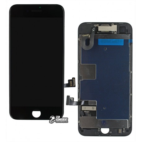 Дисплей iPhone 8, чорний, з сенсорним екраном, з рамкою, AAA, Tianma, зі шлейфом кнопки HOME, з камерою, з динаміком