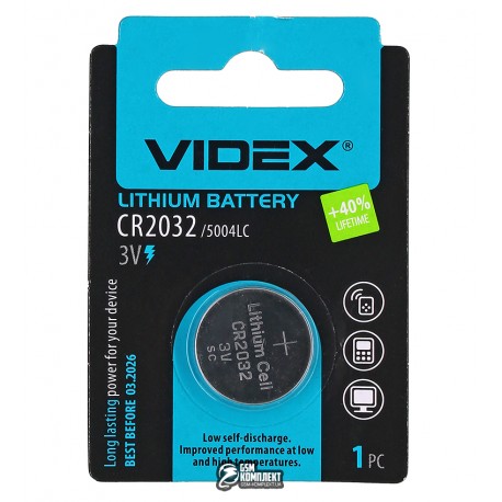 Батарейка CR2032 Videx на материнcьку плату літієва, 1 шт,