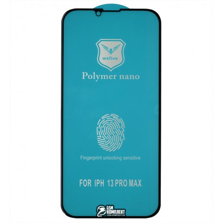 Защитное оргстекло для iPhone 13 Pro Max, Polycarbone, 3D, с фаской, черное