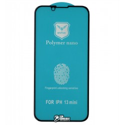 Защитное оргстекло для iPhone 13 mini, Polycarbone, 3D, с фаской, черное