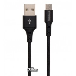 Кабель Micro-USB - USB, Borofone BX20, 1 м, 2,4А, в тканевой оплетке, черный