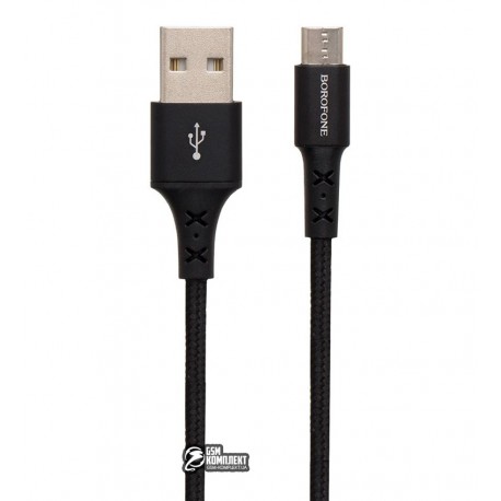 Кабель Micro-USB - USB, Borofone BX20, 1 м, 2,4А, в тканевой оплетке, черный