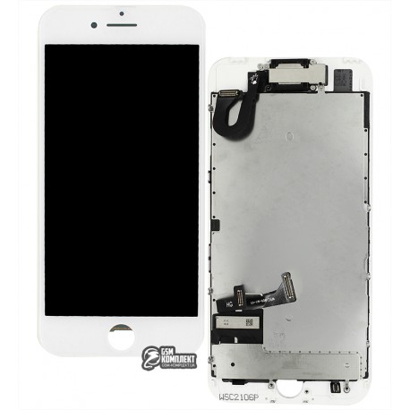 Дисплей для Apple iPhone 7, білий, з сенсорним екраном, з рамкою, копія, Tianma, з камерою, з динаміком, зі шлейфом кнопки HOME