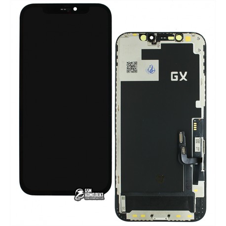 Дисплей для Apple iPhone 12, iPhone 12 Pro, черный, с рамкой, High Copy, (OLED), GX OEM hard