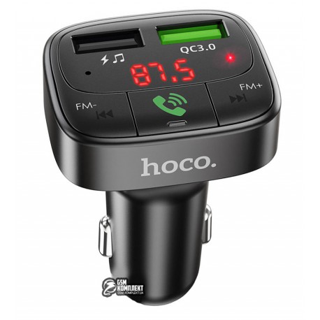 Автомобільний зарядний пристрій Hoco E59 Promise QC3.0, Bluetooth с FM модулятором (2USB, 3.1А) / metal gray