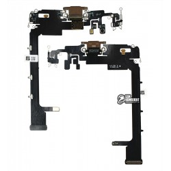 Шлейф Apple iPhone 11 Pro Max, коннектора зарядки, коннектора наушников, золотистый, с микрофоном, High quality Шлейф Apple iPhone 11 Pro Max, коннектора зарядки, коннектора наушников, золотистый, с микрофоном, High quality