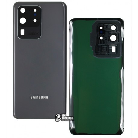 Задняя панель корпуса Samsung G988 Galaxy S20 Ultra, серая, со стеклом камеры